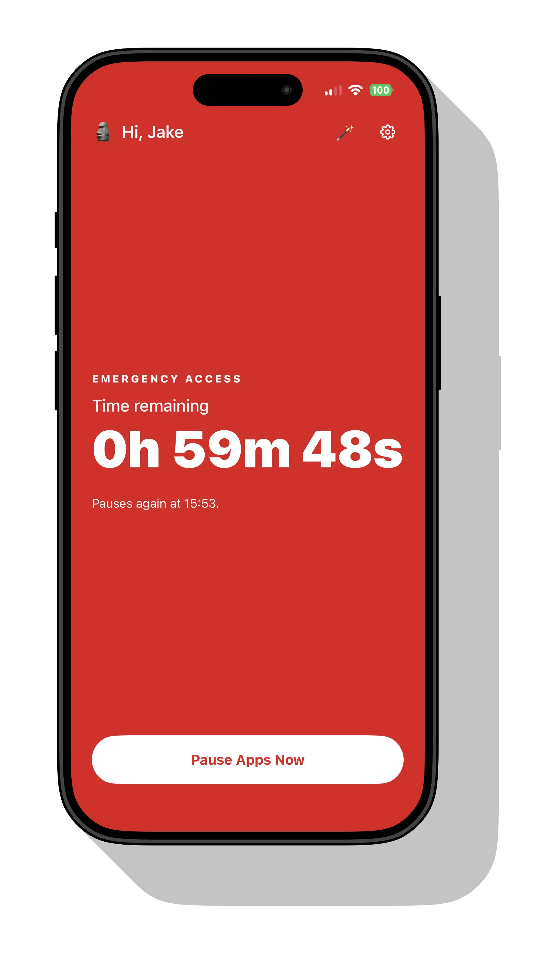 Emergency unlock screen, with time remaining today.